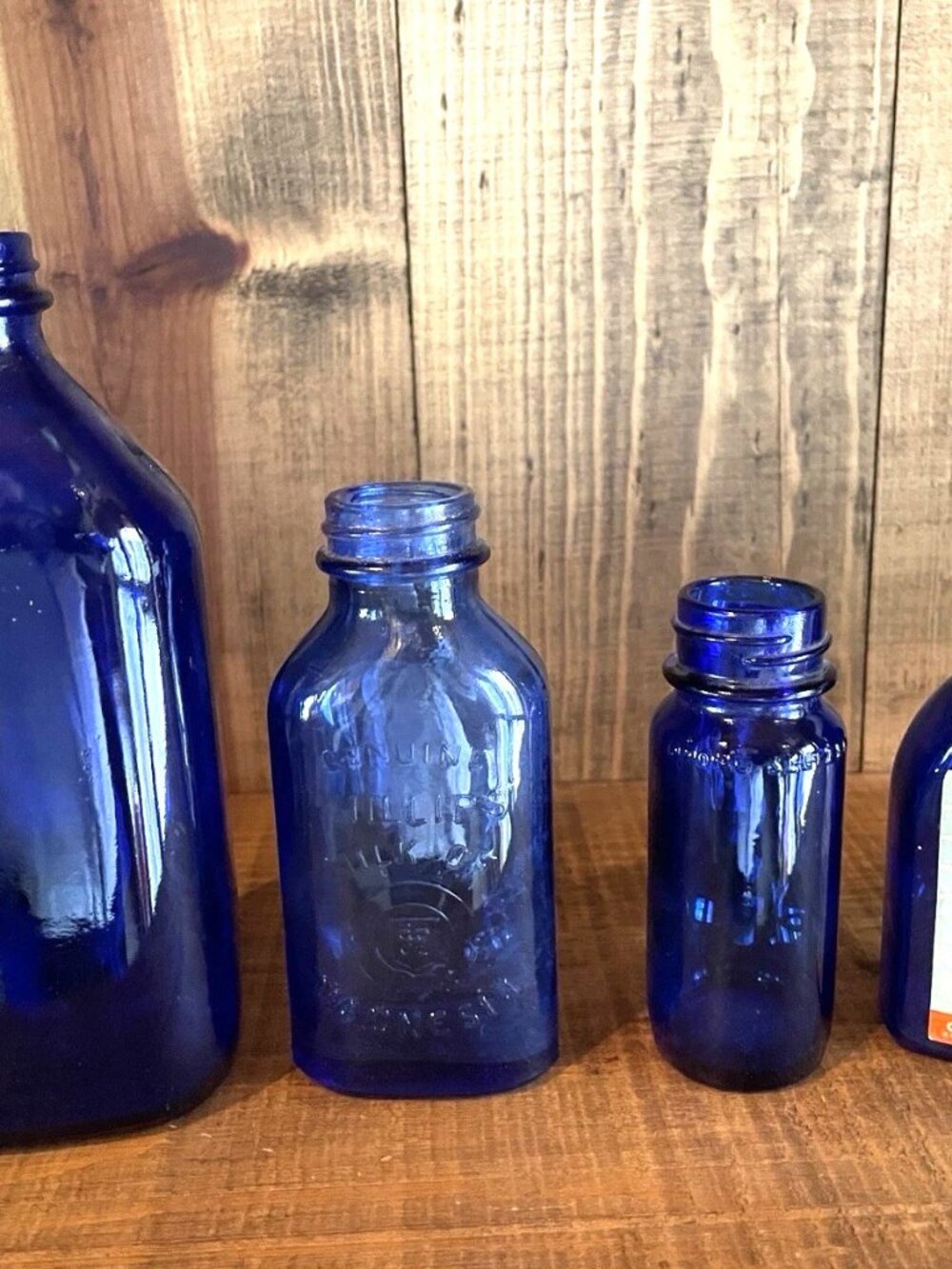 COBALT BLUE GLASS BOTTLES MEDICINE RX APOTHECARY Phillips Magnesia Vtg Lot of 4